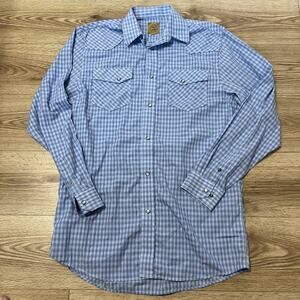 GC Blue Men’s Blue White Plaid Button Up Pearl Snap Top Size Large Tall (A24)